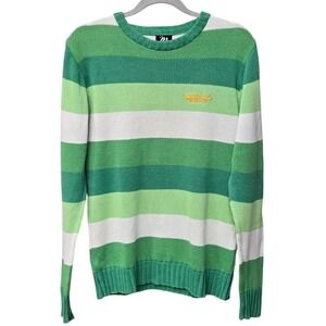 Vintage Y2K Fishbone Sweater Medium RARE Green Stripe Grunge Streetwear Skater